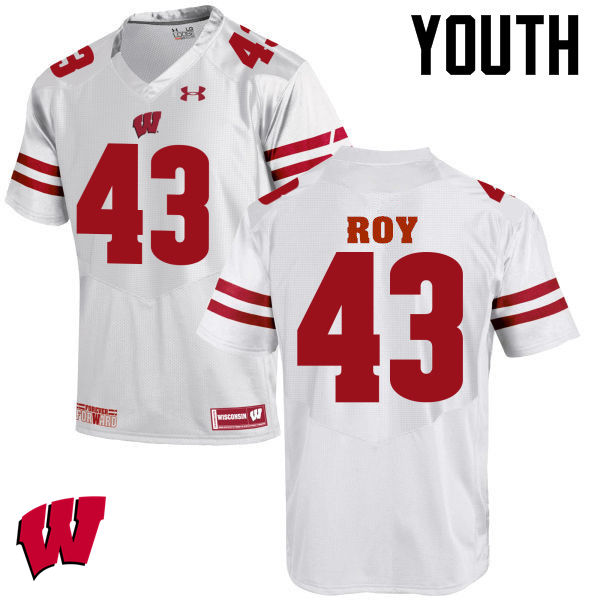 Wisconsin Badgers Youth #43 Peter Roy NCAA Under Armour Authentic White College Stitched Football Jersey YR40G52CM